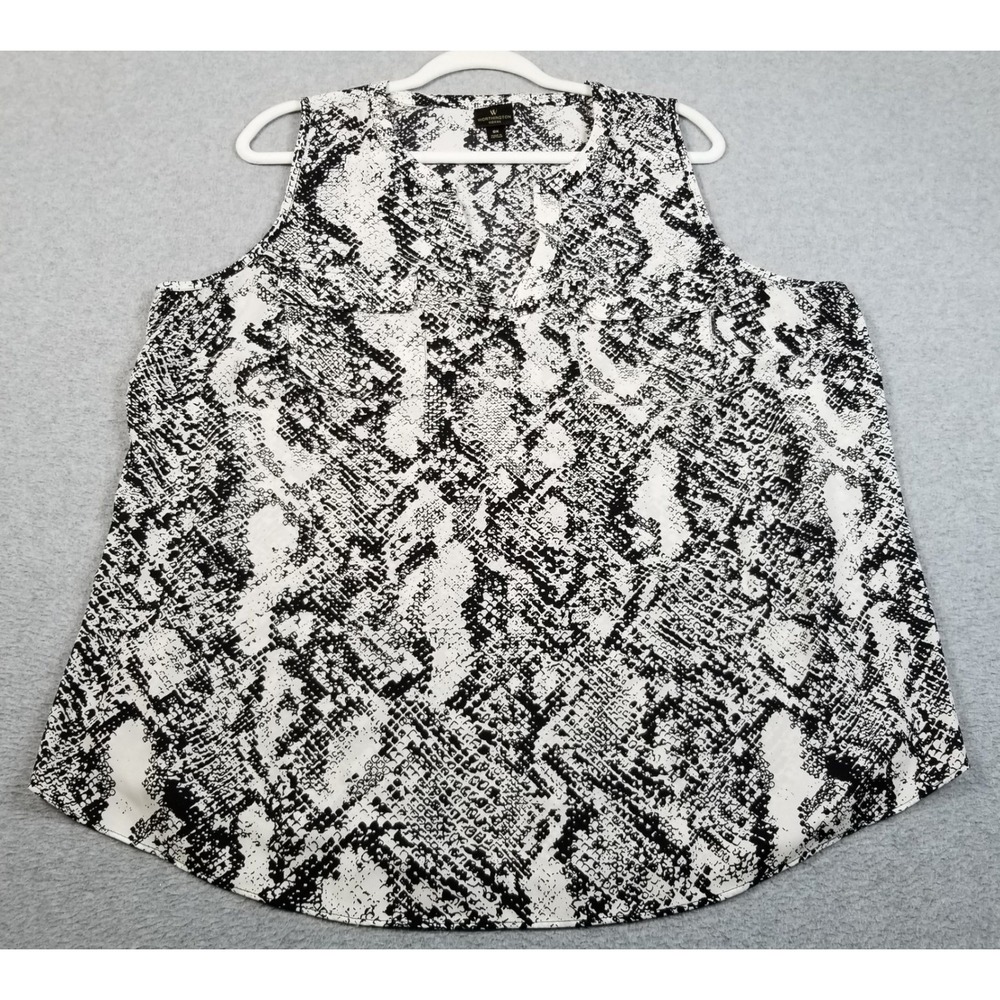 Worthington Tank Top Woman 0X Black White Snakeskin Print Sheer Pockets Blouse